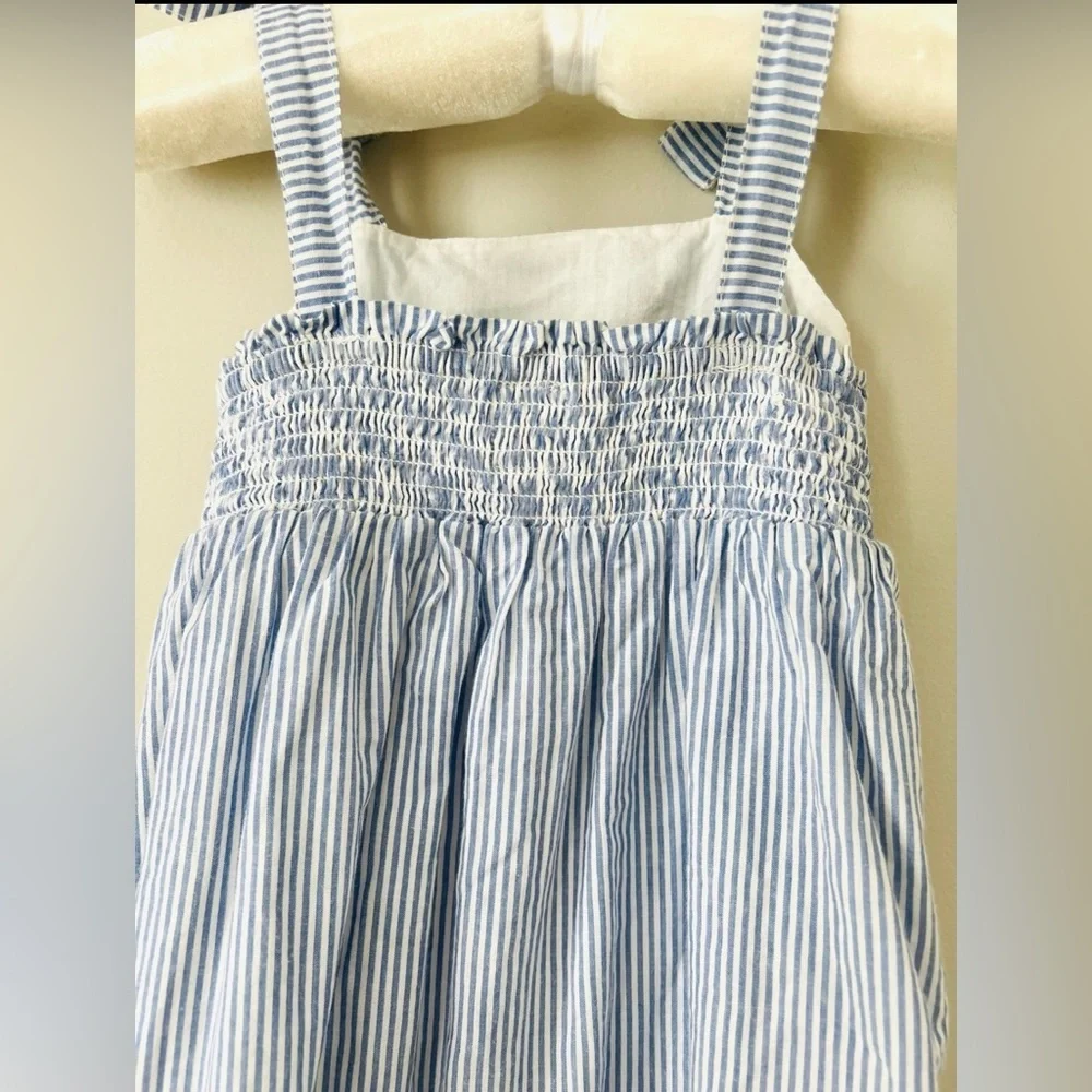 NWOT Baby Gap Blue & white Striped Dress with floral embroidery size 12-18m